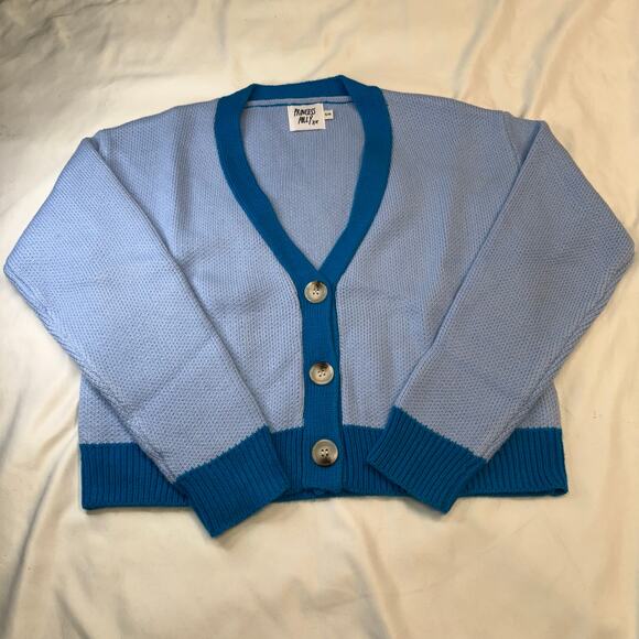 Princess Polly Blue Colorblock Cardigan Sweater Women’s S/M Cropped Acrylic - Picture 1 of 7